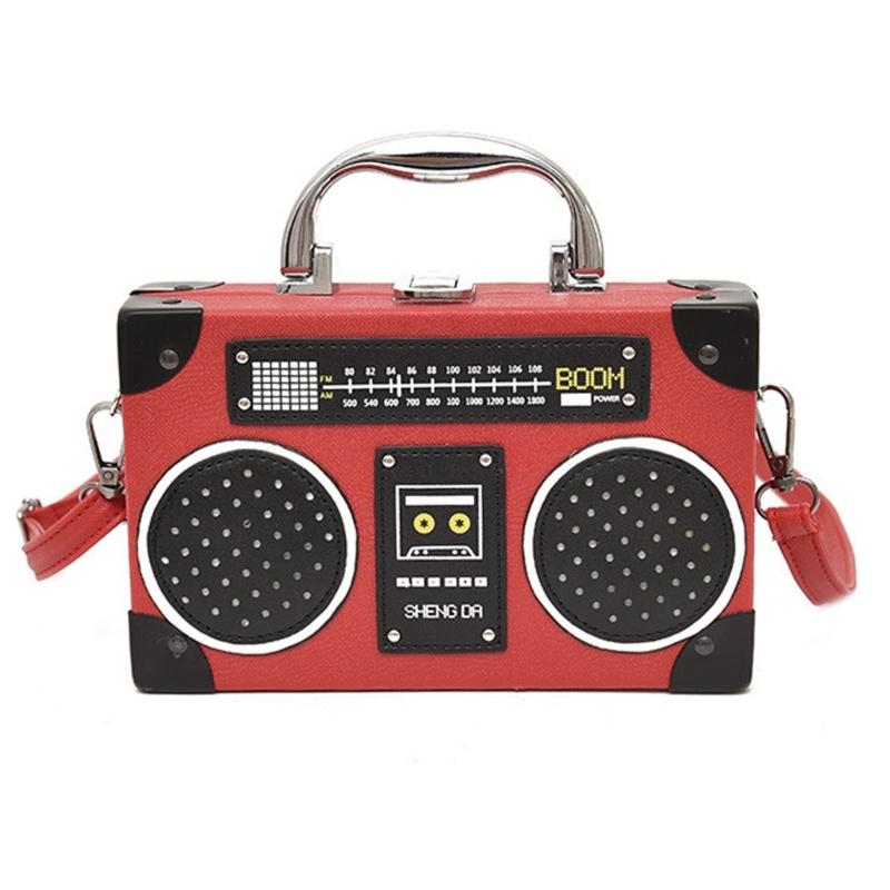 Women Radio Shape Shoulder Bag Simple Messenger Bag Creative Handbag and Purse Evening Bag PU Leather Crossbody Bag