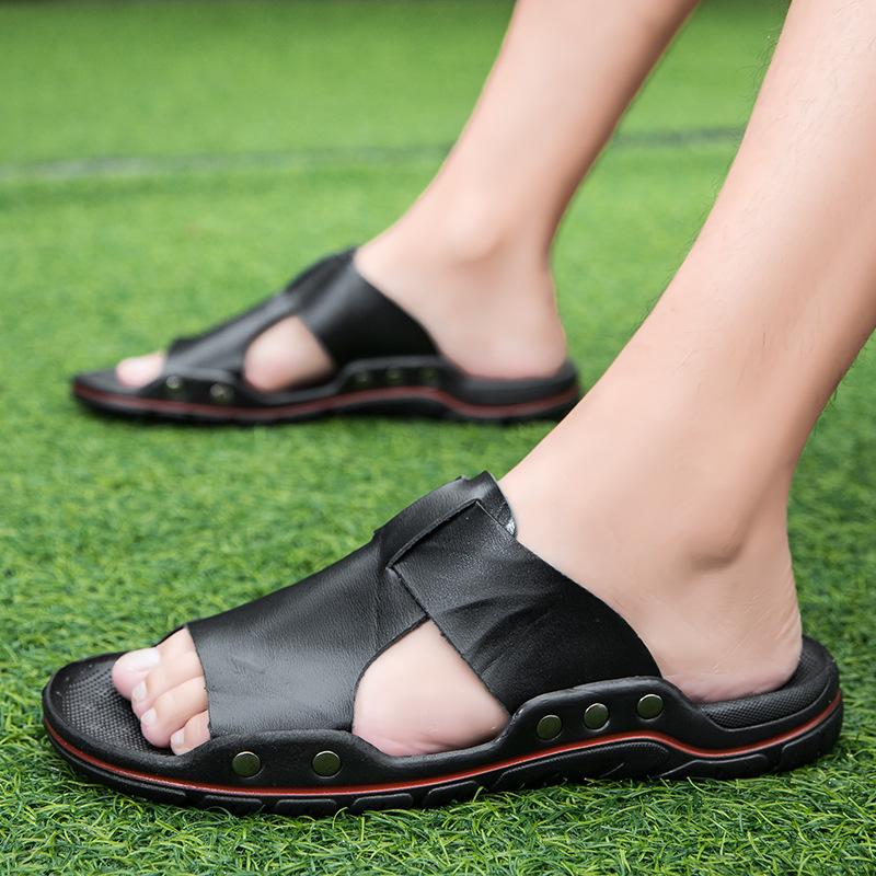 Men's Genuine Leather Sandals for Indoor/Outdoor - Soft Sole, Trendy Spring/Summer Design, Size 5233