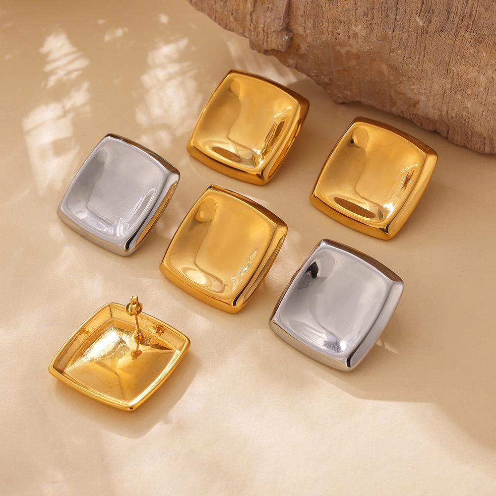 Kolczyki vintage geometryczne kwadratowe wklęsłe platerowane 18-karatowym złotem ze stali tytanowej