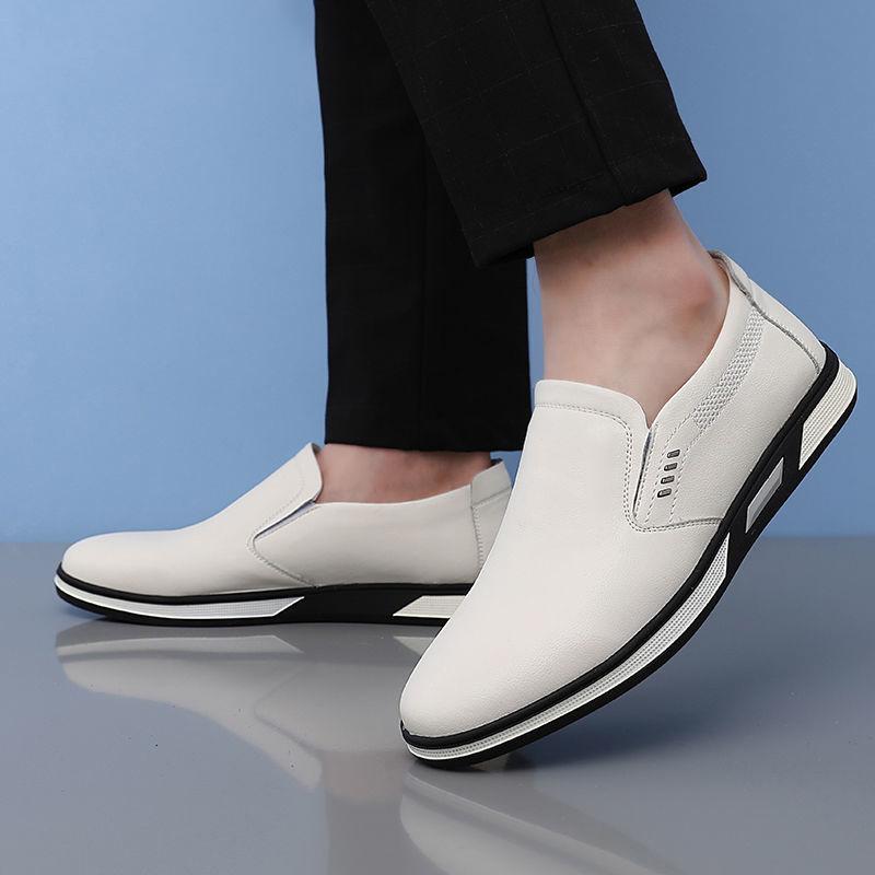 2025 Autumn New Men's Daily Casual Leather Shoes Men's Leather Breathable White Leather Shoes Driving Doudou Shoes 3068