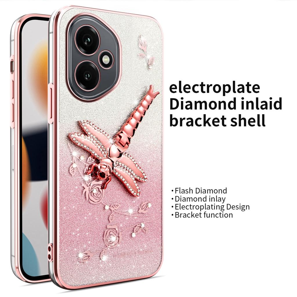 KADEM Für Honor 400 5G (Global) Hülle Dragonfly Ständer TPU Blumen Glitzer Handyhülle