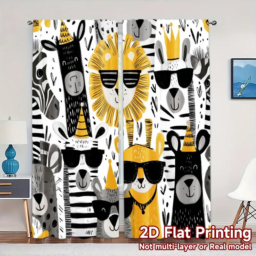 

2pcs 2D FLAT PRINTING Curtains (Without Rod) Safari Party Popular Contemporary Curtains Fabric Curtains Outdoor Decorations Use 100*130 Grommet Top 1pcs