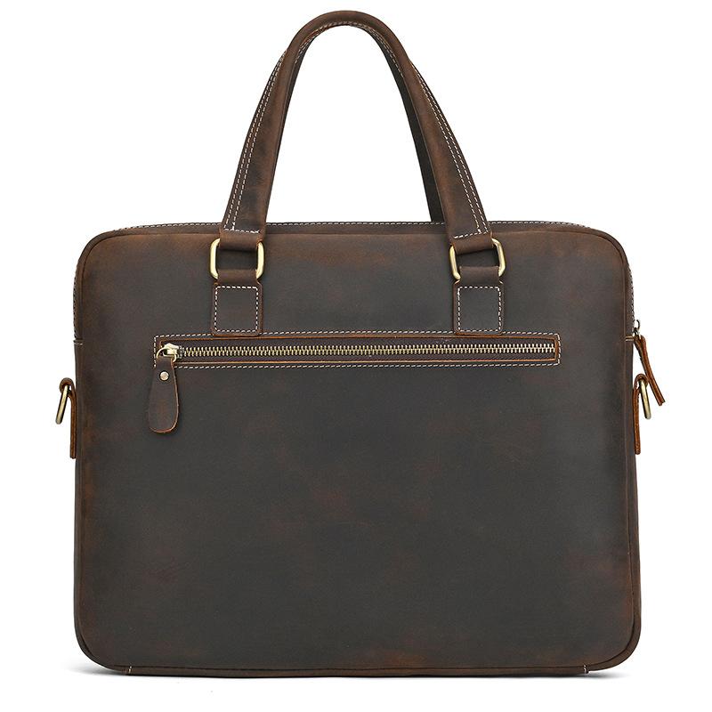Men'S Leather Commuter Handbag 15 Inch Crazy Horse Leather Briefcase Shoulder Bag Cowhide Business Computer Bag