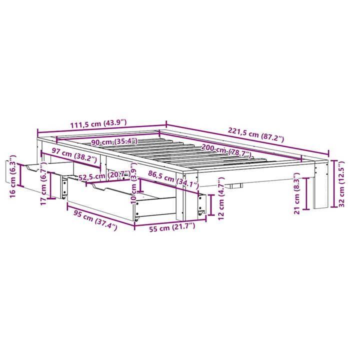 VidaXL Cadre de lit sans matelas blanc 90x200 cm bois de pin massif 3309009