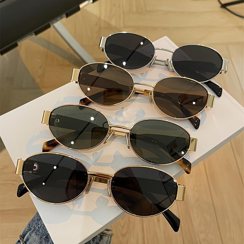 4PCS Oval Sunglasses Small Frame Retro Simple Small Round Metal Fashion Women's Sunglasses
