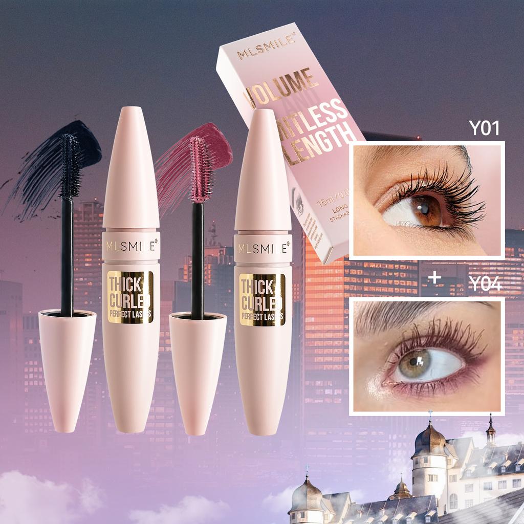 MLSMILE Curling Mascara Set, Waterproof and Smudge Proof, 2 Pieces, Colorful Lash Primer, Volumizing Lengthening, Long Lasting