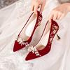 Wedding Shoes Women Are Not Tired Feet Chinese Xiuhe Wedding Dress Suede Embroidered Beautiful High Heels