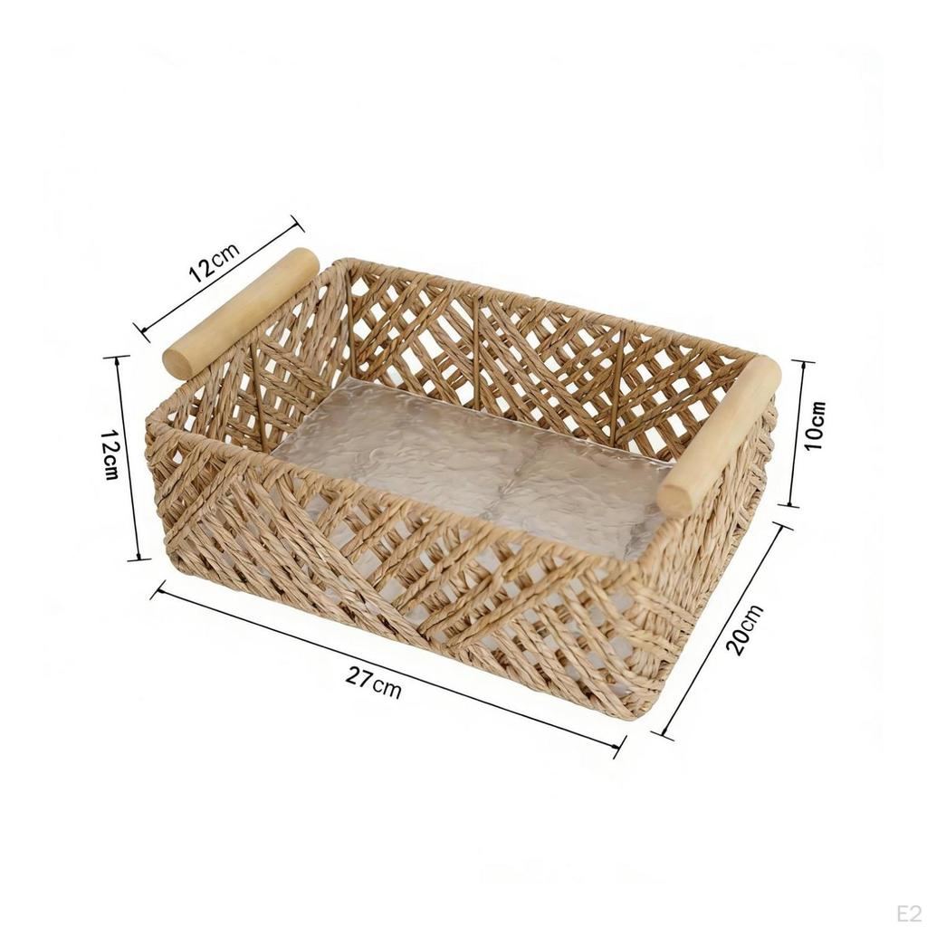 Wicker Basket with Handles Rectangular Storage Shallow