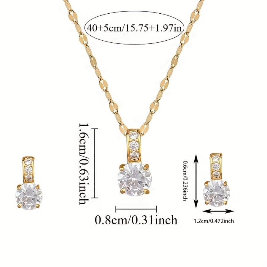 3pcs Women's Fashion Synthetic Zirconia Earring and Necklace Jewelry Set / Adjustable Minimalist Chain Style Accessories