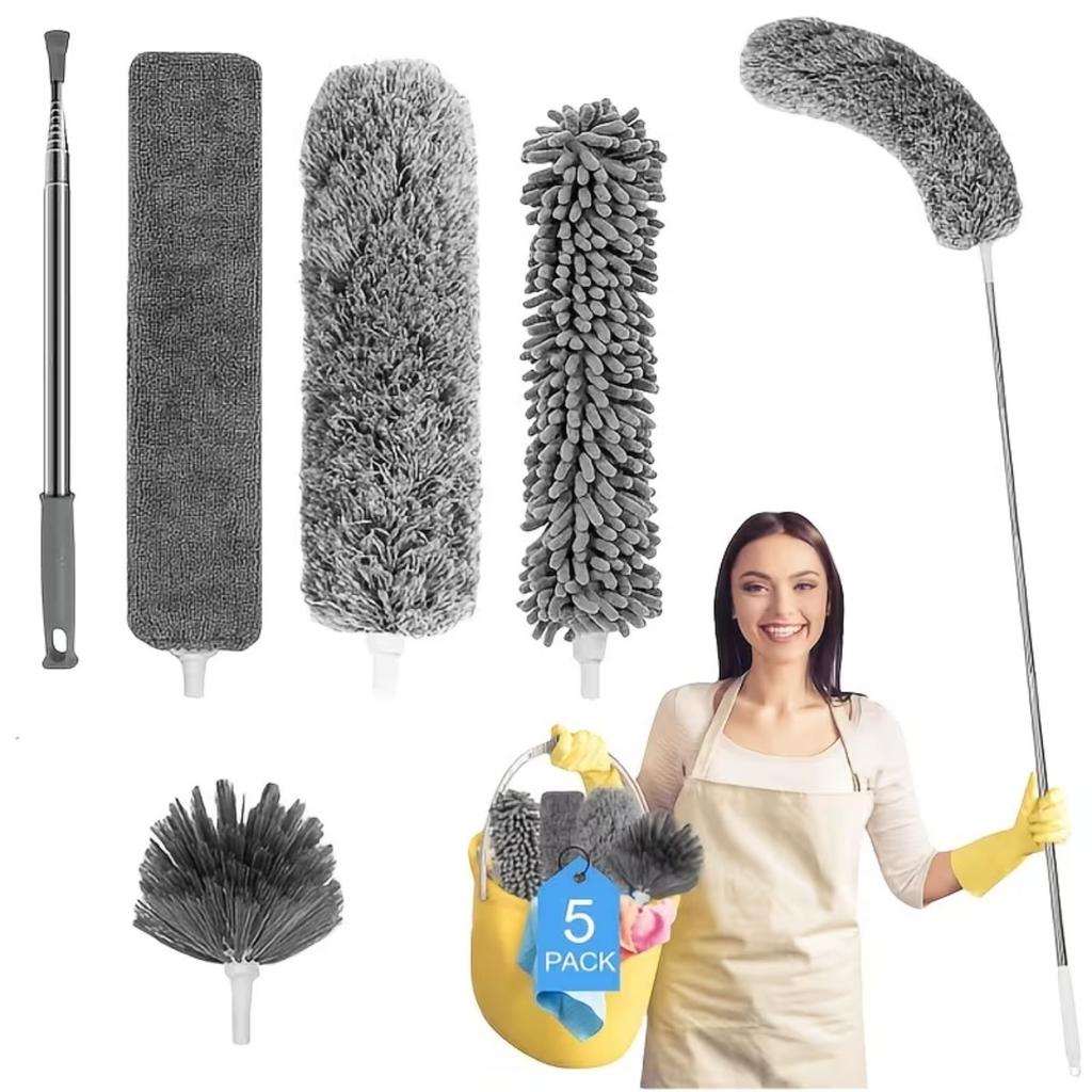 Microfiber Duster Kit with Extension Pole Retractable for Ceilings Fans Blinds Car Furniture Cobweb Cleaning Household Duster