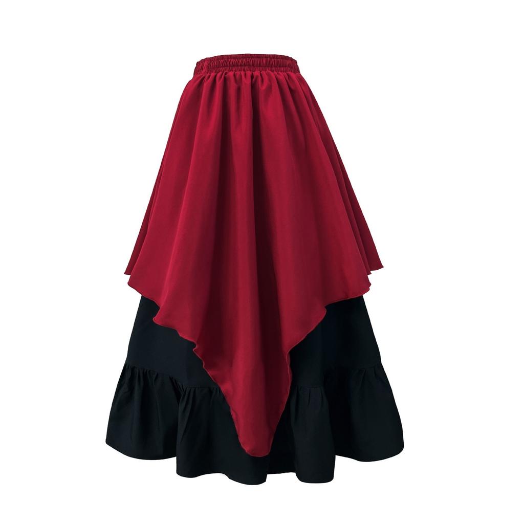 Women's Fashion Retro Big Hem Skirt Solid Color Elastic Waist Irregular Skirt