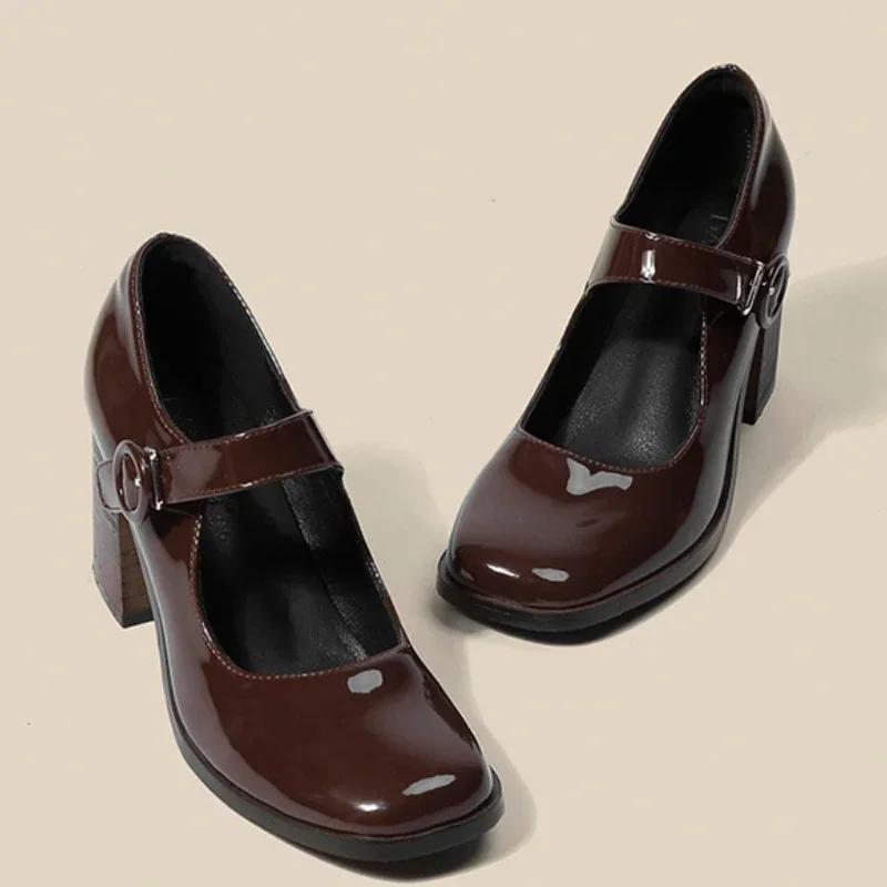 

Туфли Мэри Джейн, женские туфли-лодочки в британском стиле, весна-осень, ретро, ​​с квадратной головкой, на высоком каблуке, повседневные удобные туфли-лодочки для вечеринок, Zapato De Tacon 39
