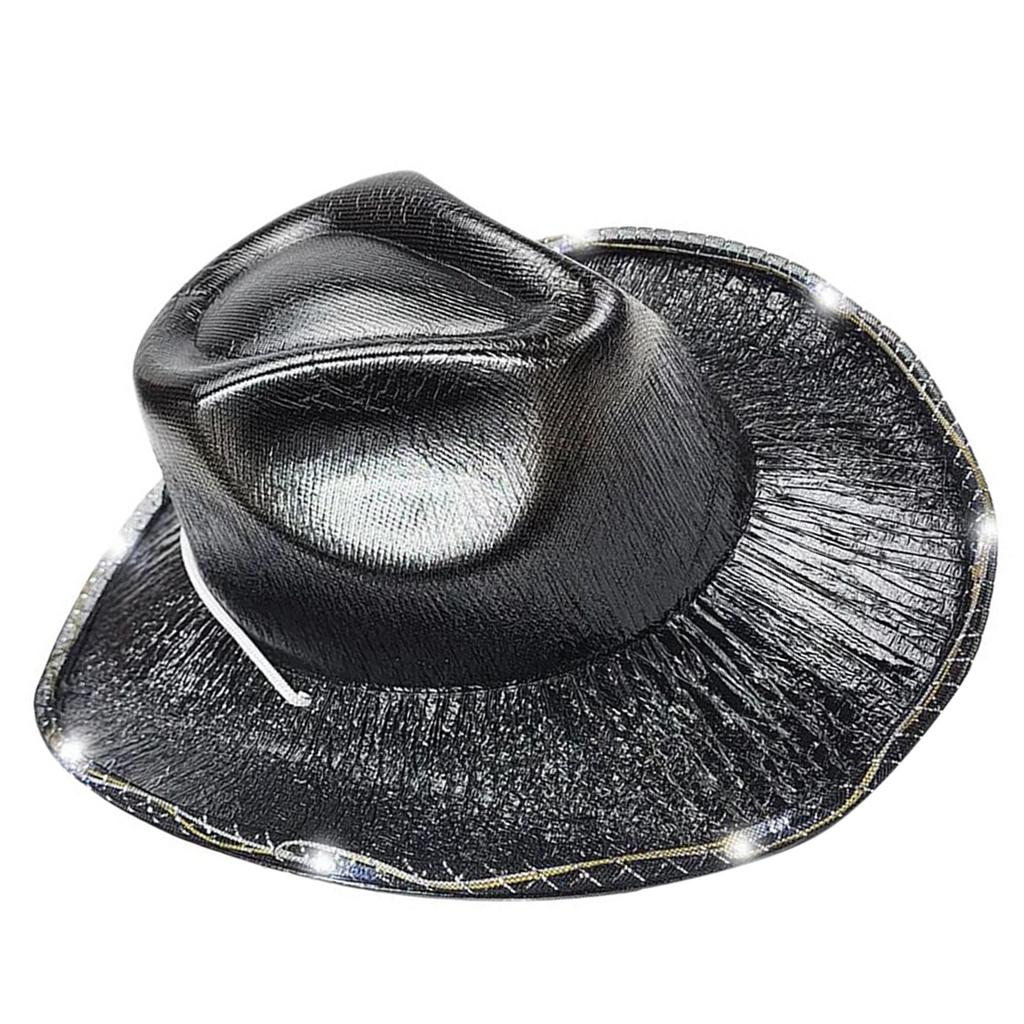 Party Ready Denims Hat Western Role Playing Hat Light Up Hat Shining Glitter Hat for Party Goers and Night Runners