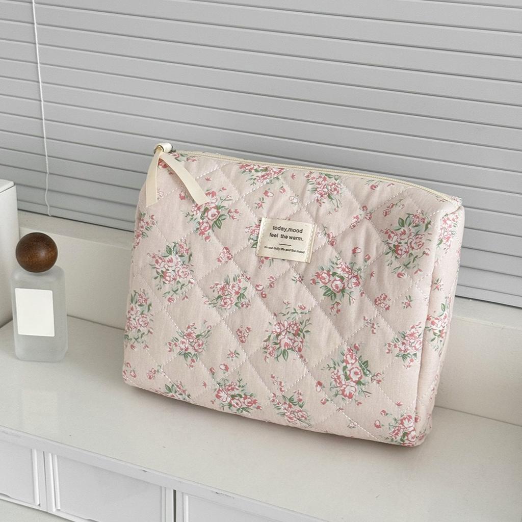 Fashion New Pink Flower Women Cosmetic Bags Handbag Travel Organizer Cosmetic Makeup Storage Pouch Portable Zipper Tote Bag