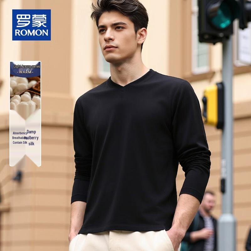 ROMON Herren V-Ausschnitt Langarm Seidenmischung T-Shirt