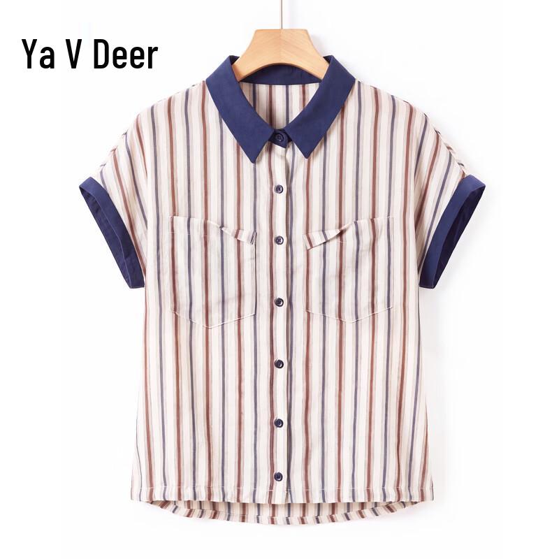 Yalu Women s Retro Striped Short Sleeve Blouse L