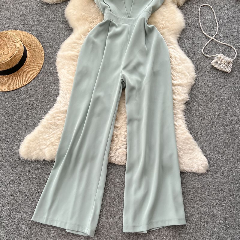 K-style Fashion Square Collar High Waist Slimming and Straight Jumpsuit