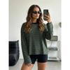 Damen Langarmshirts Rundhals Lockerer Pullover Damen Herbst Freizeit Gestreiftes Oberteil Streetwear