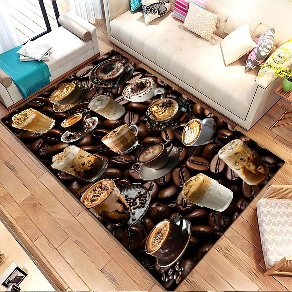 Coffee Art and Beans Collage Pattern Patterned carpet, non slip mat suitable for living room and bedroom sofas
