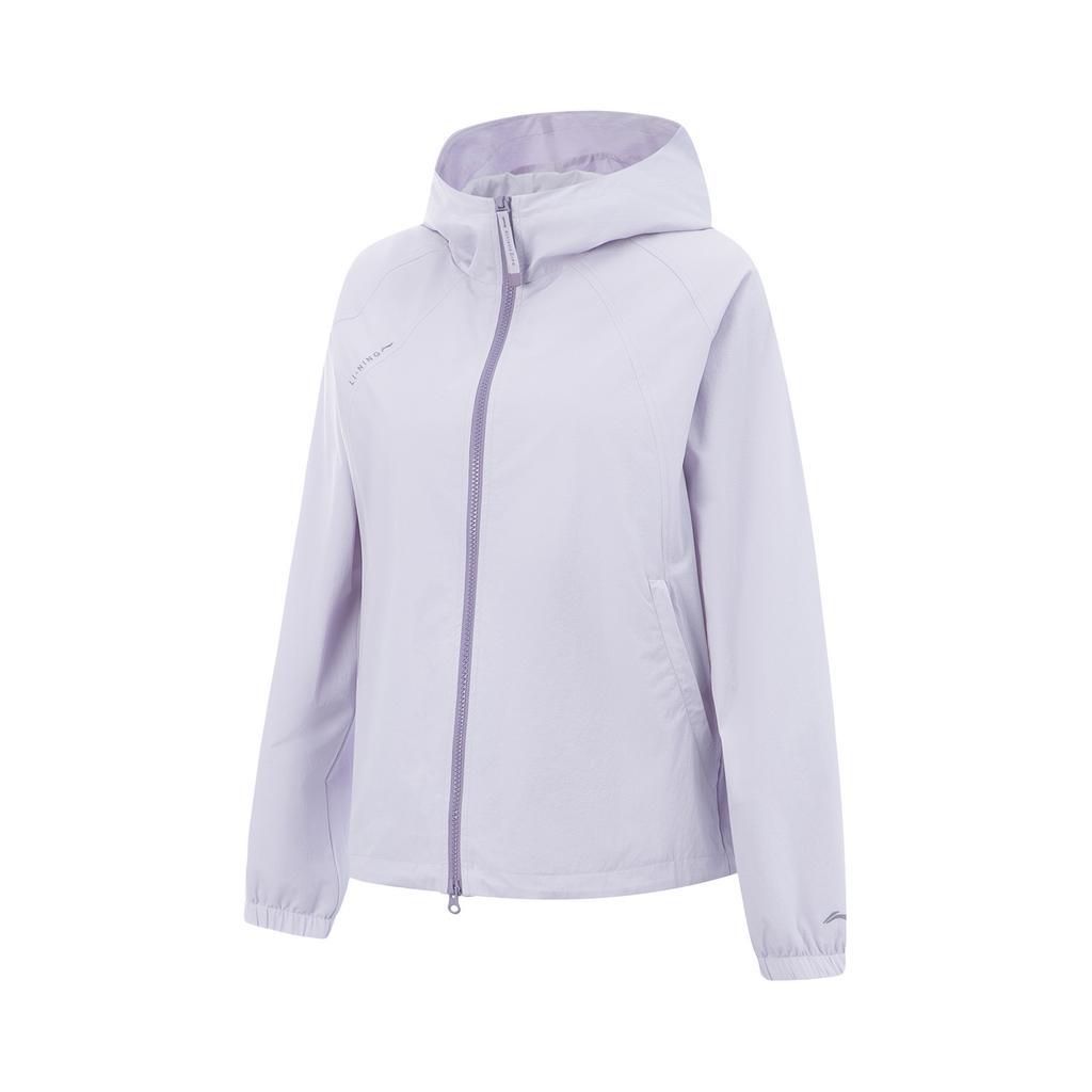 Li-Ning Comfortable Casual Minimalist Solid Color Sports Hooded Zip Windbreaker Women Outerwear Sea-Salt-Purple AFDVE68-8