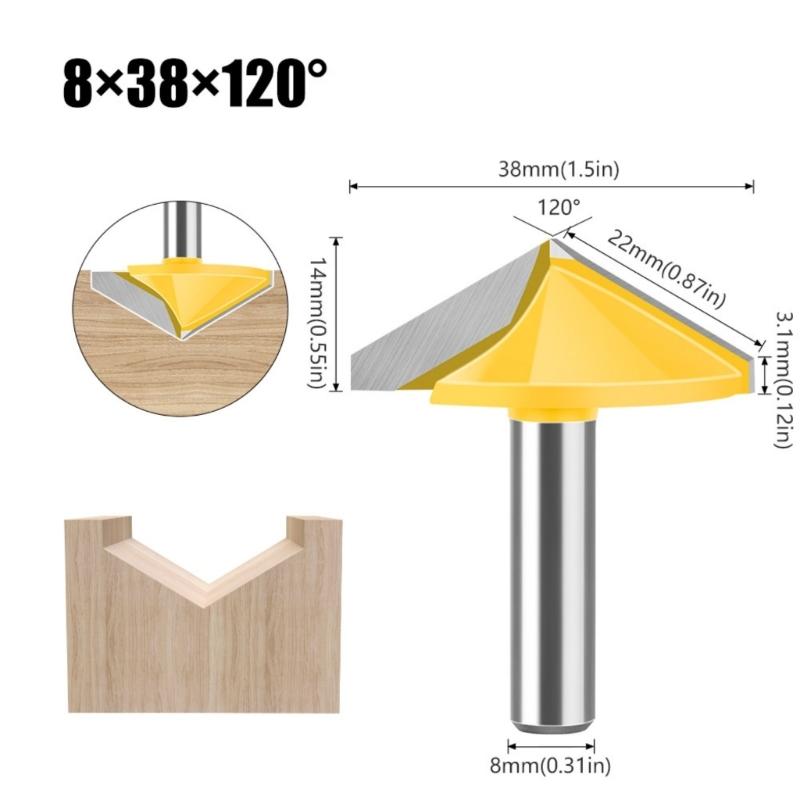 Efficient 8mm Shank V Flute Router Bit Carbide End Mill With 60 To 150 Degree Options for Profession Woodworking Project