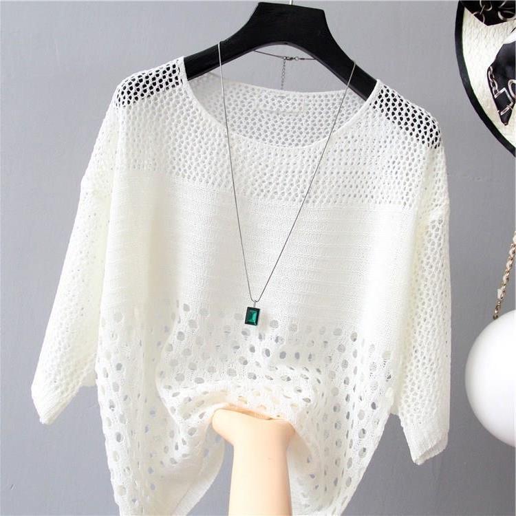 Summer Women's Hollow Knitted Sweater Pullover Thin Loose Hollow Top Women's Sun Protection Shirt Women