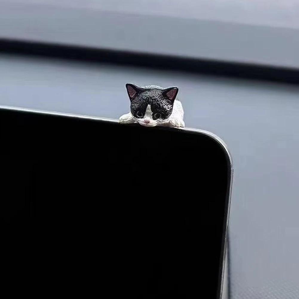 1Pc Cute Cartoon Cat Ornament Car Center Console Navigator Screen Sleeping Cat Decoration For Display Lying Cat Animal Sculpture