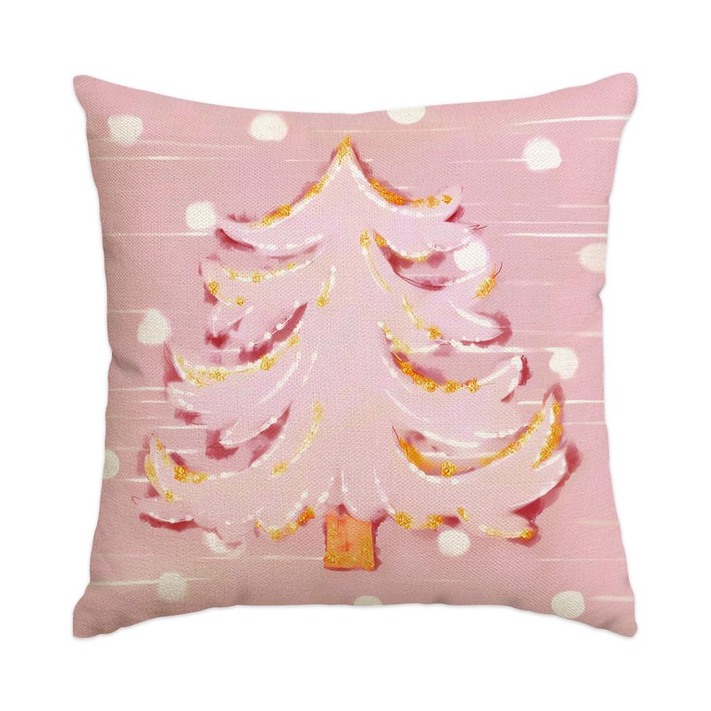 1/4Pcs Christmas Pillow Cover, Pink Printed Cushion Cover, Farmhouse Decorative Sofa, Christmas Decoration (Without Pillow Core)