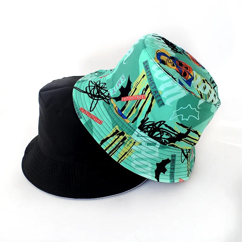 New Street Graffiti  Men's Bucket Hat Double-Sided Hip Hop   Outdoor Women Caps Beach Sun Protect Fishing Unisex Bonnet