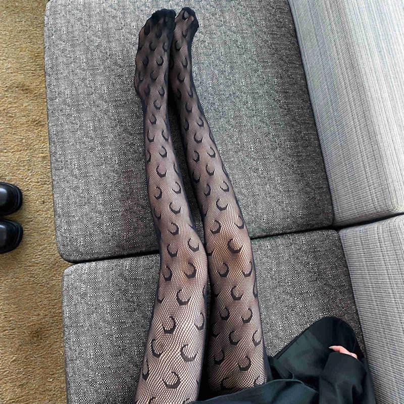Frühling Sommer Mond Sterne Muster Damenstrumpfhosen Für Mädchen Schwarz Sexy Strumpfhosen Transparentes Netz Dünn Hoch Elastische Strümpfe
