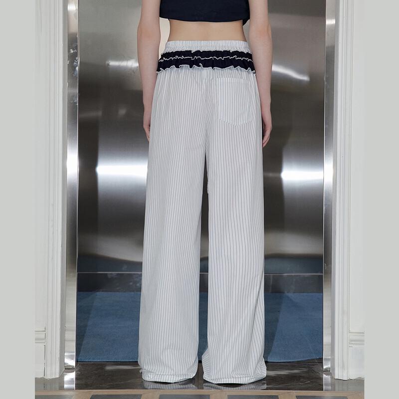 UNIFREE Faux Two-Piece Lace Stripe Wide-Leg Casual Pants