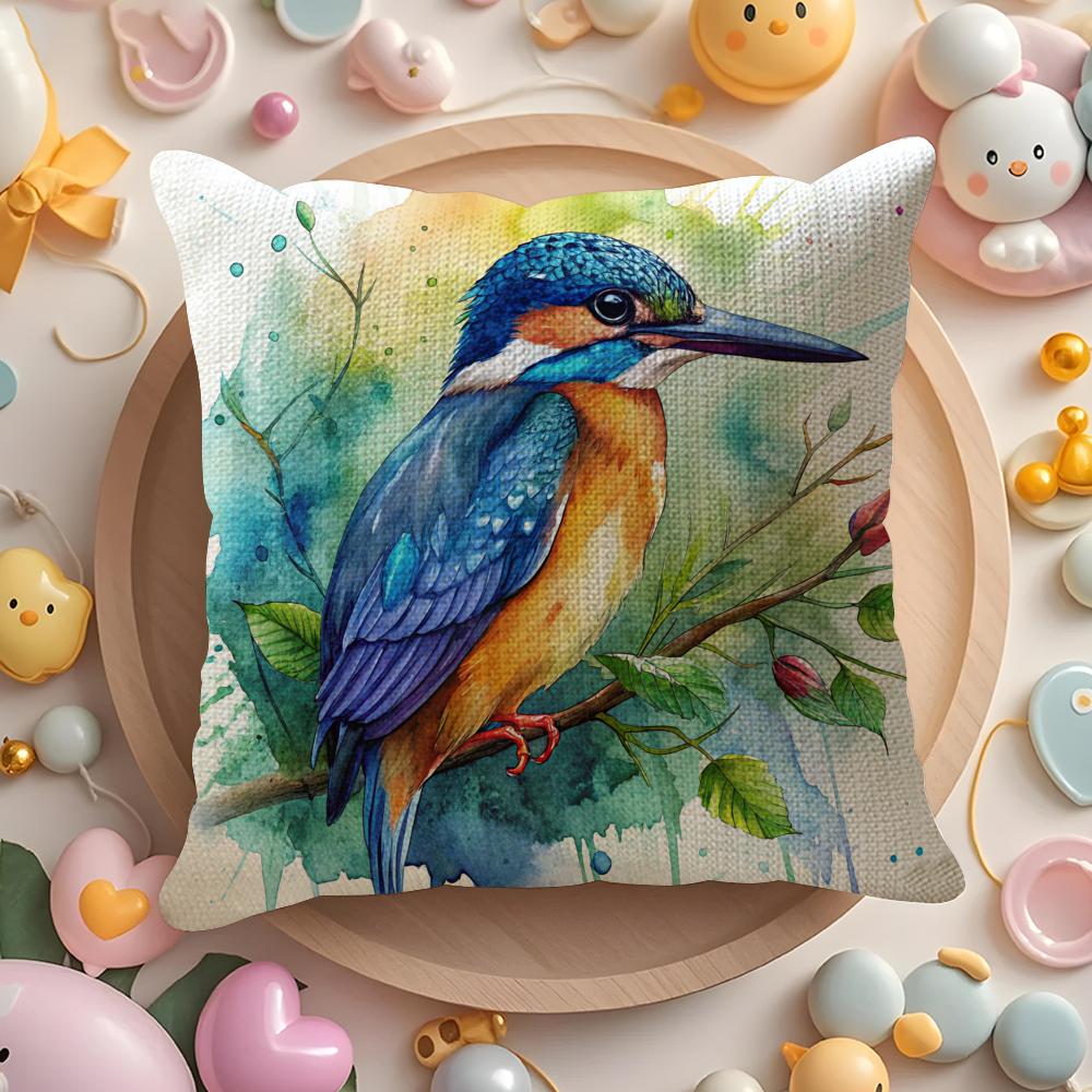 Kingfisher Watercolor Painting Pillow Case Pattern Printed Pillowcase For Living Room Sofa Cushion Cover Bedroom Decor