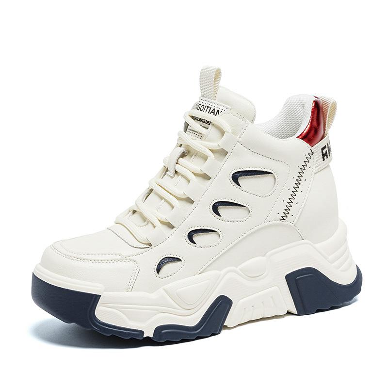 

100% Натуральная Кожа Обувь Женская Модная Обувь Кроссовки Высокие Топ Бренд Женские Туфли Увеличивающие Рост 7см Чисто Черный Синий 40 синий