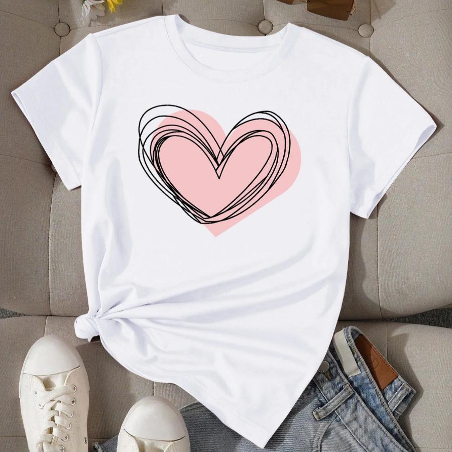 love print t-shirt, short sleeve crew neck casual top for summer & spring, women's clothing