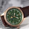 Salvatore Marra Men's Moon Phase Multi-Calendar Watch, 5 ATM Water Resistant, Leather Strap, Limited Edition, Pink Gold and Green, SM24110-PGGR