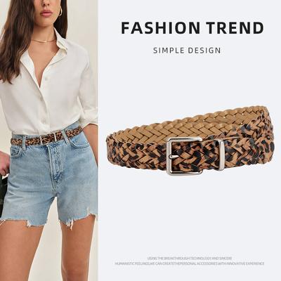 European and American Retro Leopard Skin Braided Belt for Women Silver Buckle Personalized Dress Accessories Hot Girl Decorative Belt for Women