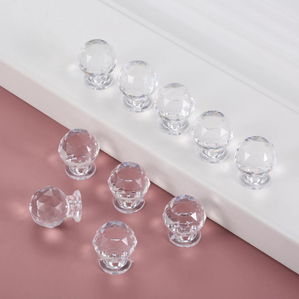 10sets Clear Acrylic Handle Knob + Transparent Screw Crystal Plastic Pull Triangular/Diamond/Spherical Decor Chest Dresser Box