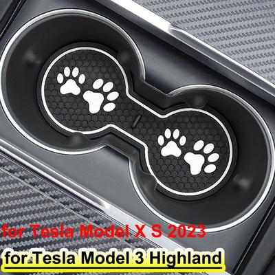 For Tesla Model 3 Highland Center Control Water Cup Holder Pad Soft Anti-slip Coaster Mat Model X S 2023 Modified Accessories