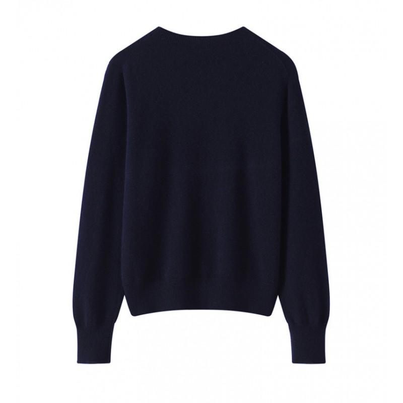 Womens 100% Cashmere Sweater Round Neck Pullover With Blueberry Embroidery Jacquard Knit Winter Layering