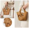 Women's Leather Tote Bag, Small, Cute, Stylish, Large Capacity, Lightweight, Popular, High-End Look, Simple, Soft, Self-Standing, Inner Pocket, Charm