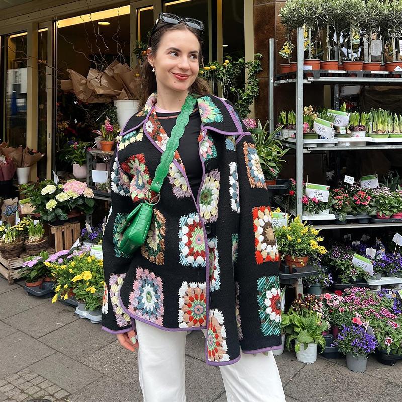 

Жакардова коротка куртка з вишивкою, потовщена тепла жіноча клаптева лацкана Коротке пальто великого розміру з довгим рукавом Вільний повсякденний верхній одяг у стилі ретро Осінь L чорний