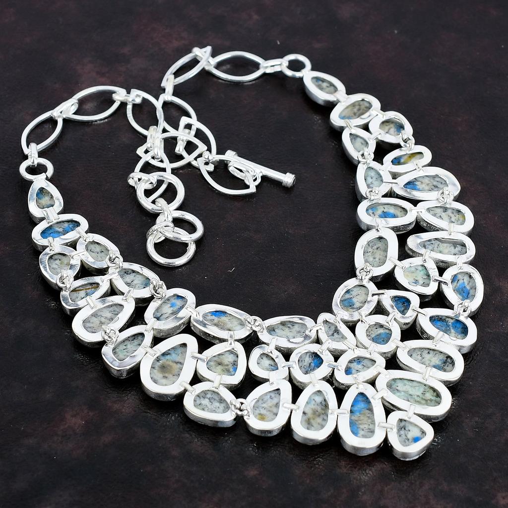 K2 Jasper Gemstone Handmade 925 Sterling Silver Jewelry Necklace 18" AMN-659