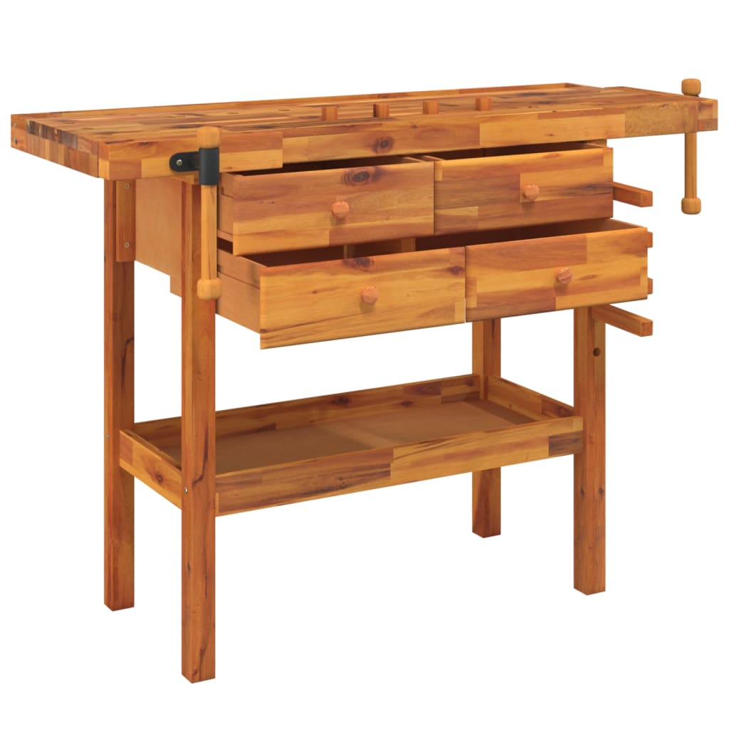 Vidaxl Banco da Lavoro con Cassetti e Morsa, 124x52x83 cm, Acero