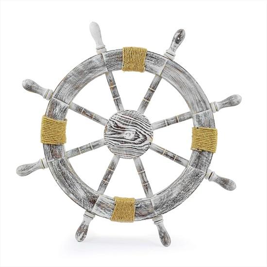 Nautical Decorative Premium Pine Wood Ship Wheel With Rope Center Motif Captain Maritime Beach Home Decor Gift 60.96 Cm