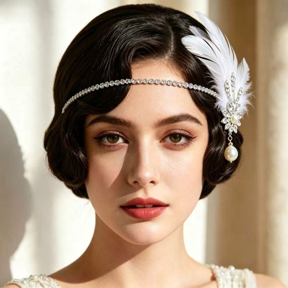 Vintage Gatsby-Style Feather Headband Sequin 1920s Hair Accessories  Stage Performance