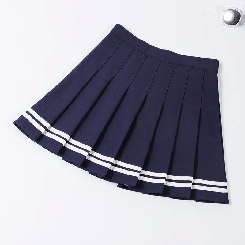 Striped High Waisted Pleated Skirt Stripe College Style High Waist Elastic Pleated Skirt