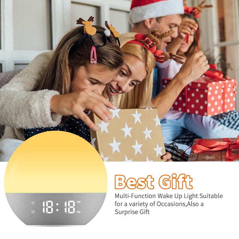 Wake Up Light Alarm Clock Sunrise/Sunset Simulation FM Radio Color Night Light  White Noise Machine Bedside Clock for Home Decor