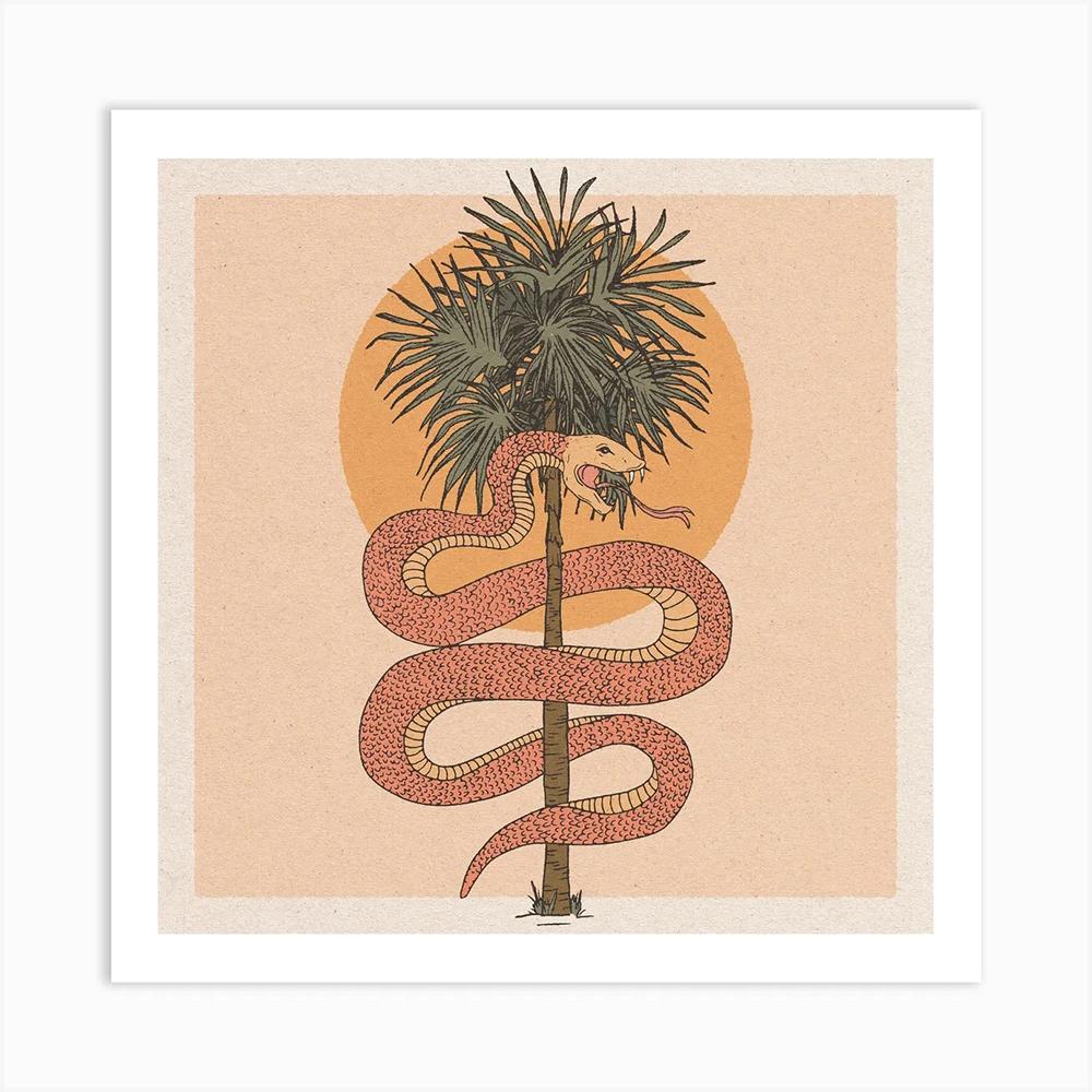 Square Poster Art Prints Boho Abstract Woman and Leopard Snake Nordic Retro Sun Face Mind Canvas Painting Living Room Home Decor