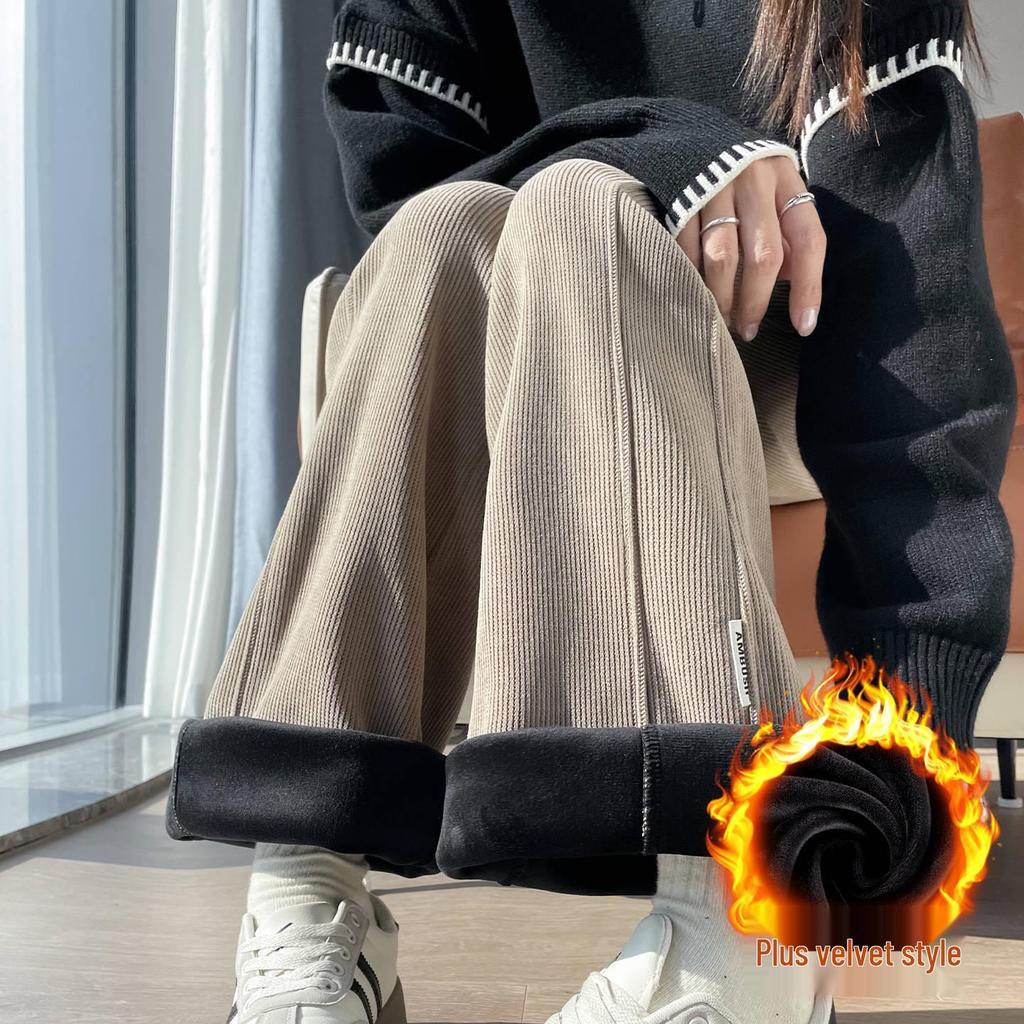 Women's High Waist Corduroy Chenille Flare Pants with Fleece Lining - Slimming and Wide Leg Trousers for Autumn/Winter 2025