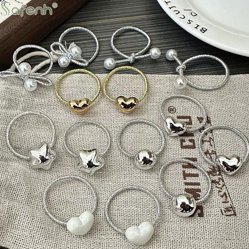 10pcs Hair Tie Silver/white Heart-shaped Rubber Bands, Suitable For Girls, Baby Ponytail Holders, High Elasticity, Durable Hair
